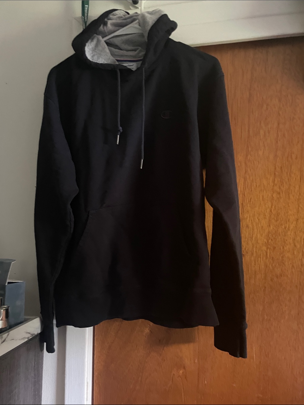 Champion Black Hoodie With Gray Lined Hood